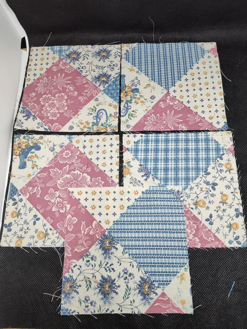 5 4.50 Inch Patchwork Cotton Quilt Squares - Blue, Pink, Cream